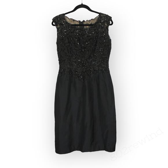 M/L Vintage Cocktail Dress KneeLength Lace Sequin Bead Taffeta UPCYCLE - Picture 7 of 8